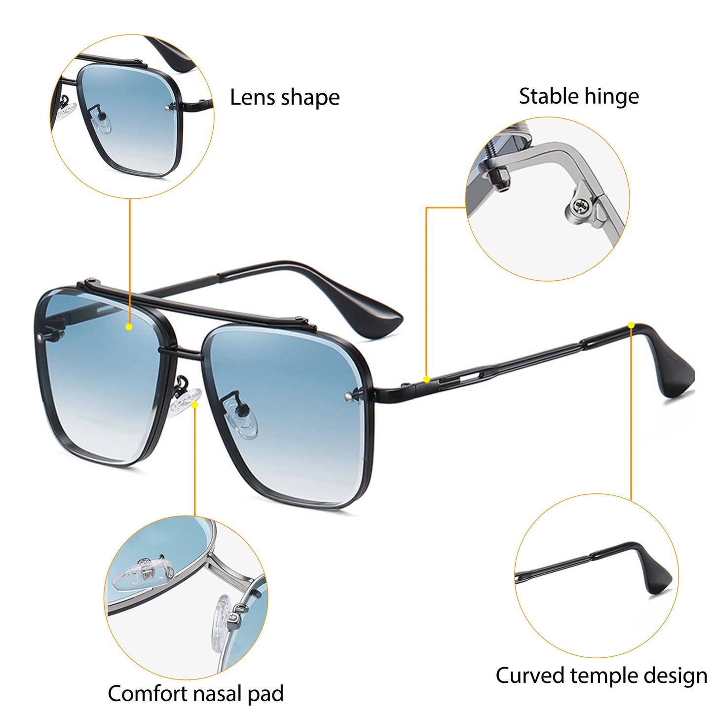 CATERSIDE Retro Metal Large Frame Sunglasses Men Flat Top Double Bridge High-Quality Sun Glasses Women Party Festival Eyewear