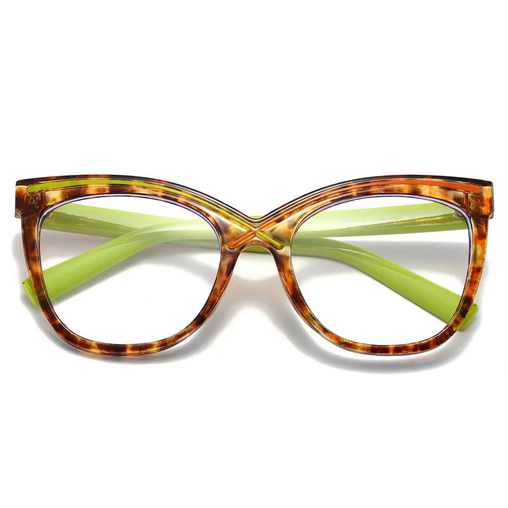 JNPCXI New Cat Eye Colorful Women Glasses Frame Fashion Polygon Clear Anti Blue Light Eyewear Men Optical Green Frame