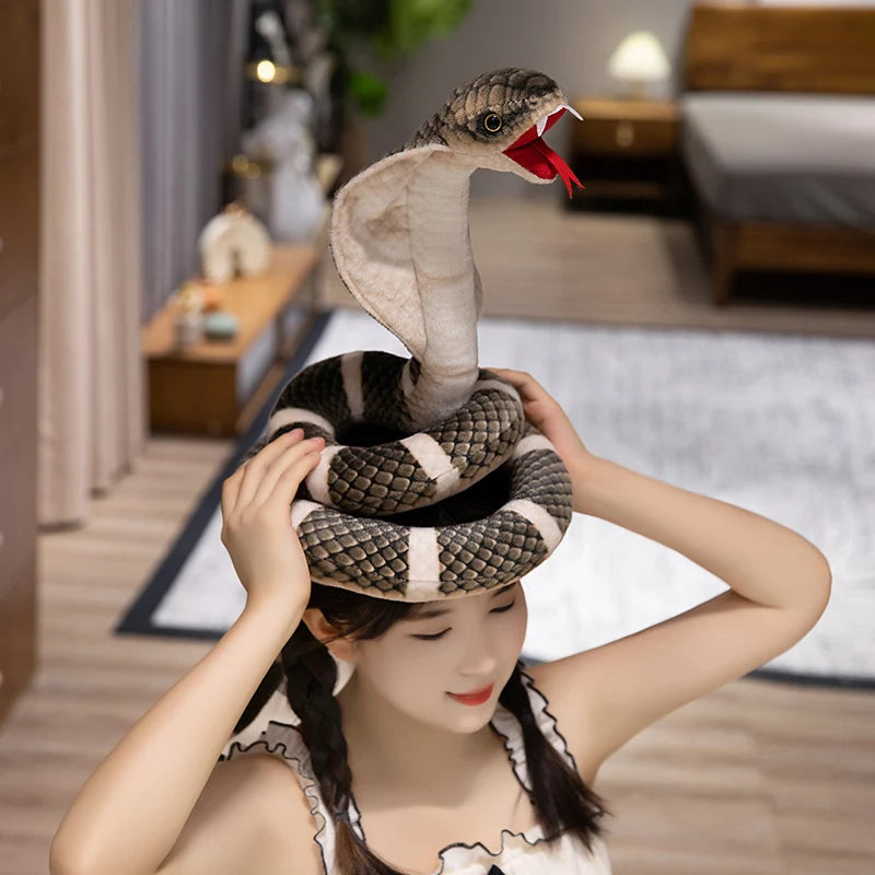 New Simulated Cobra Plush Toy Long Stuffed Snake Plushie Pillow Sofa Chair Decorate Props Girls Boys Present