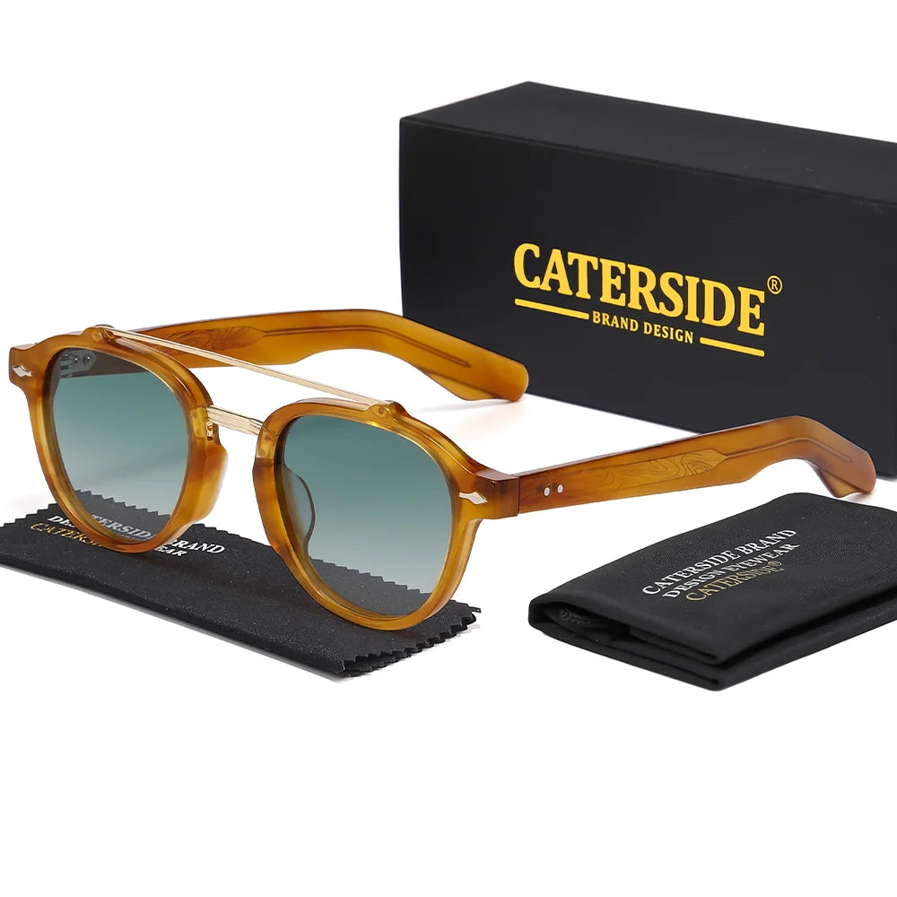 CATERSIDE Men's Flat Top Double Bridges Polarized Sunglasses Acetate Square Suneyeglass Women Fashion Retro Gifts Eyewear UV400