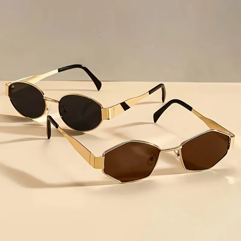2PCS Sunglasses Small Frame New Style Sunglasses Metal Women's Simple Trendy European and American Sunglasses for Men and Women