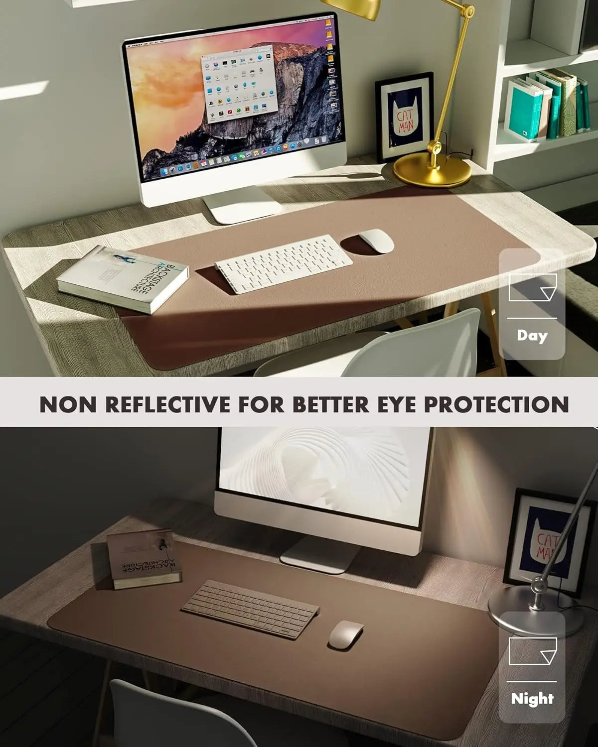 Eco Cork Desk Pad Protector,Leather Desk Mat,Double-Sided Desk Pad,Large Mouse Pad,Waterproof Desk Blotter for Office/Home