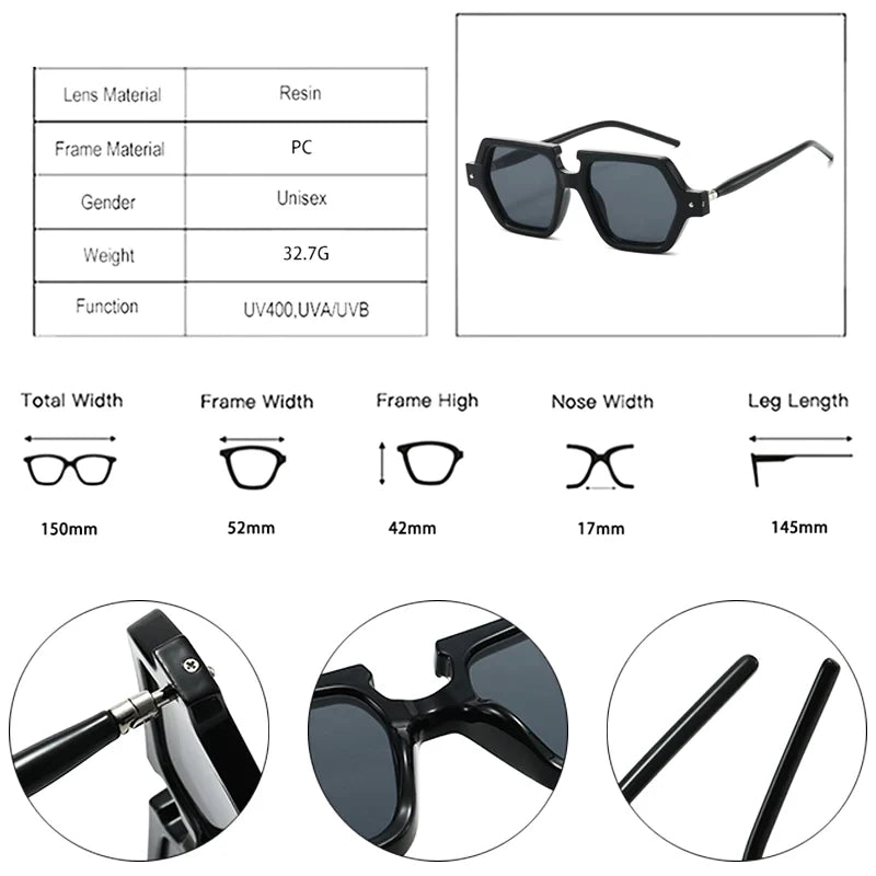 JNPCXI New Polygon Square Rivets Sunglasses Women Fashion Double Color Leopard Gradient Shades Men Clear Lens Frame UV400
