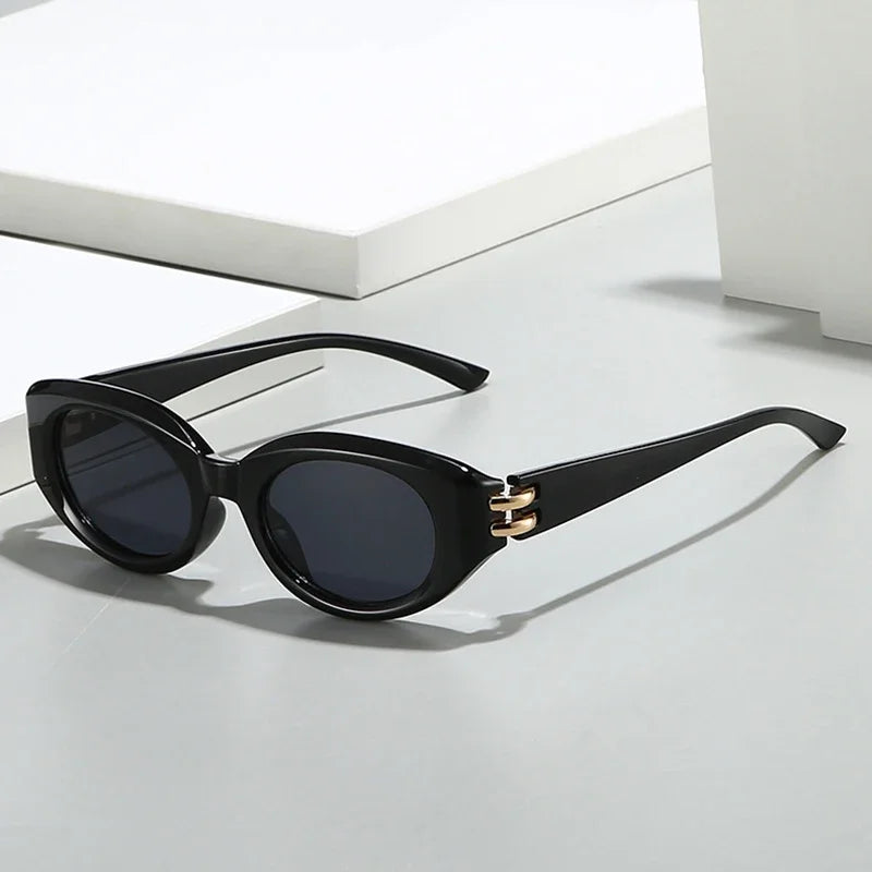 JNPCXI New Fashion Cat Eye Women Sunglasses Shades UV400 Retro Small Oval Black Men Outdoor Sun Glasses