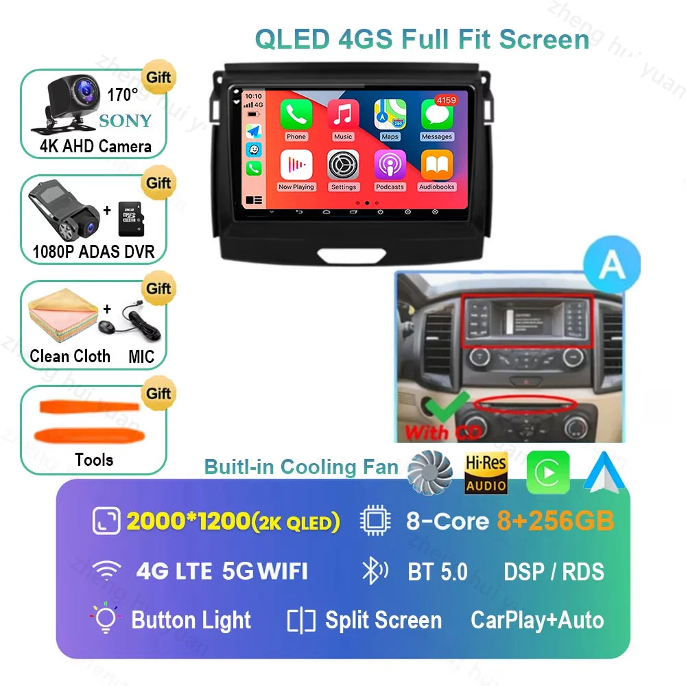 Android 16 CarPlay Auto For Ford Ranger 2015 - 2022 Car Radio Multimedia navigation video DVD Autoradio Stereo 2din 4G