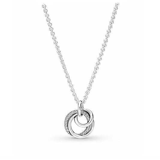 Original 925 sterling silver plated Shining triple-ring Women Necklace Pendant