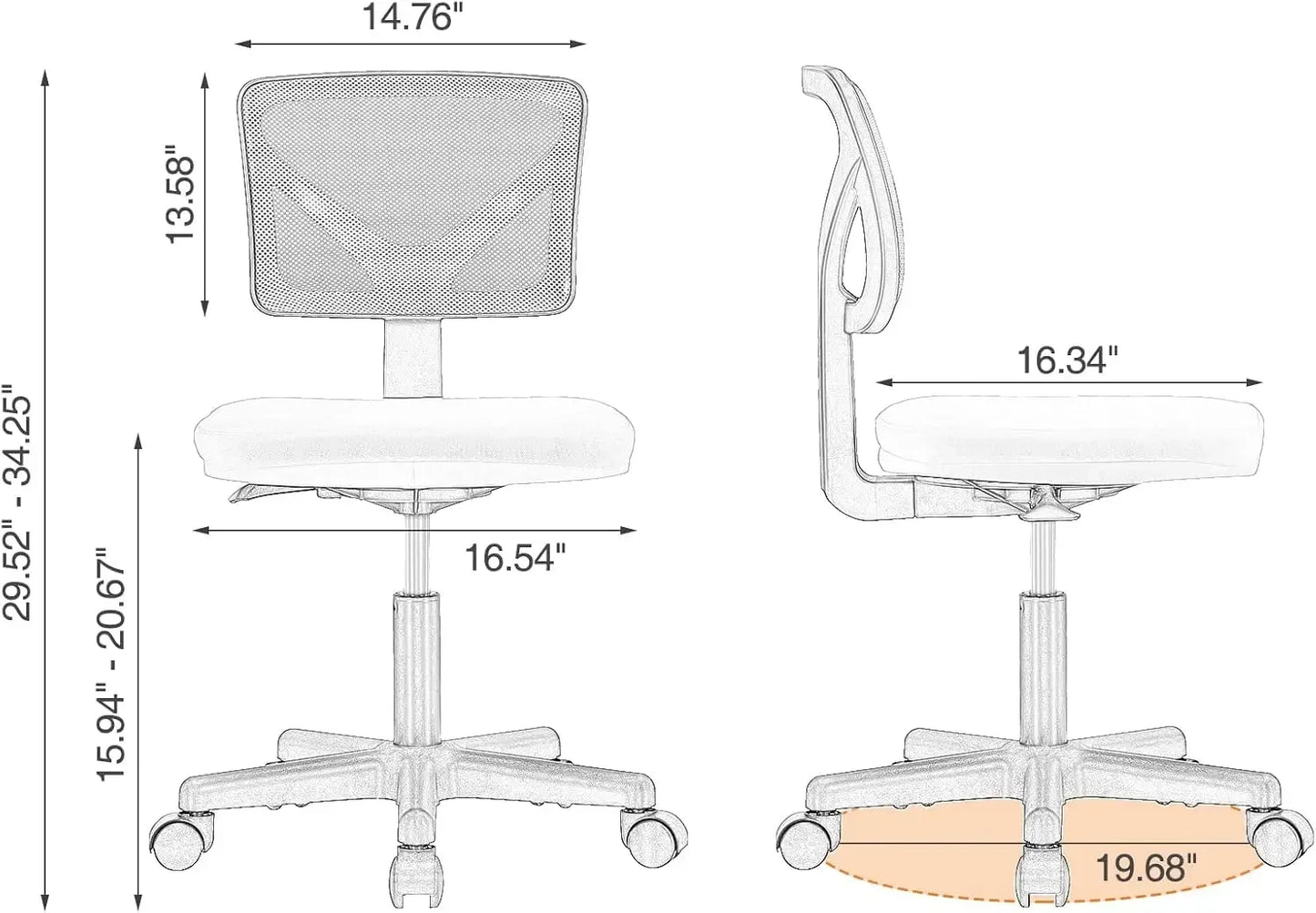Ergonomic Low Back Computer Chair No Arms, Adjustable Rolling Mesh Swivel Chairs