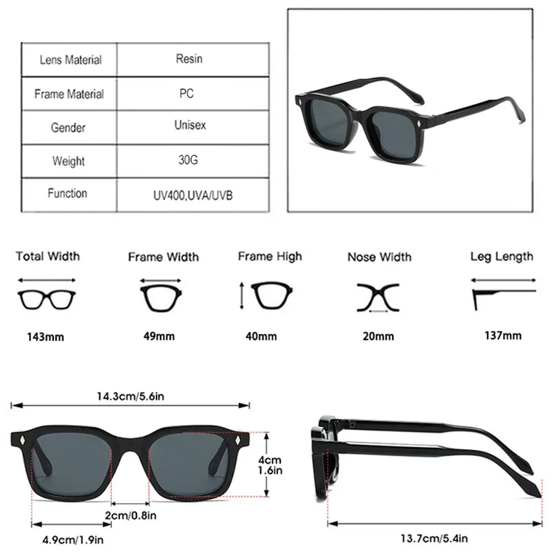 JNPCXI Square Women Fashion Sunglasses Shades UV400 Retro Rivets Clear Gradient Men Trending Sun Glasses