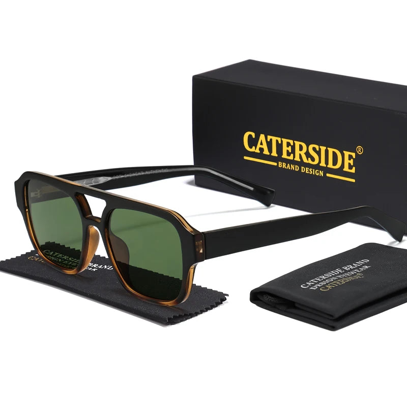 CATERSIDE Fashion Men Sunglasses Flat Top Double Bridges Design Sun Glasses Woman Outdoor Travel Beach Ideal Choice for Gifts