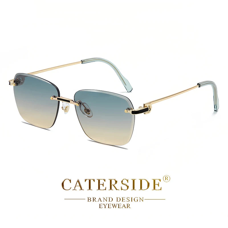 CATERSIDE New Pilot Rimless Sunglasses Men Gradient Sun Glasses Women Retro Business Shopping UV400 Lunette De Soleil Homme