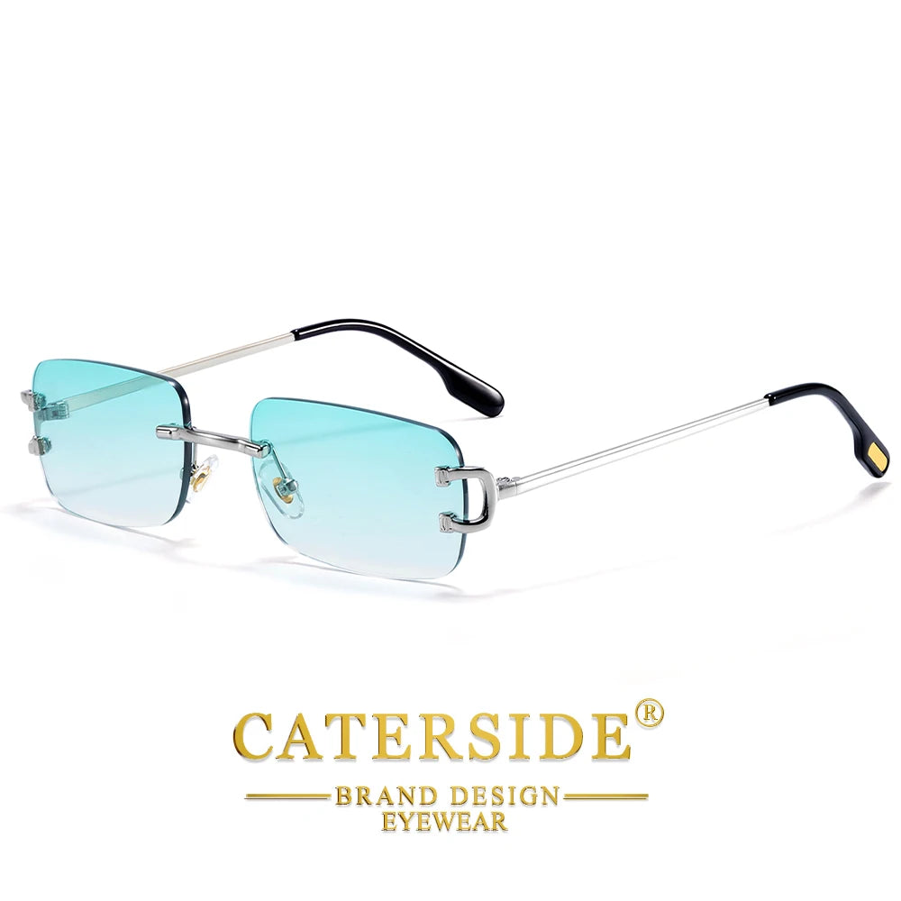 CATERSIDE Men's Rimless Small Frame Sunglasses Brand Design Metal Fashion Sun Glasses Women's Decoration Outdoor Eyewear UV400