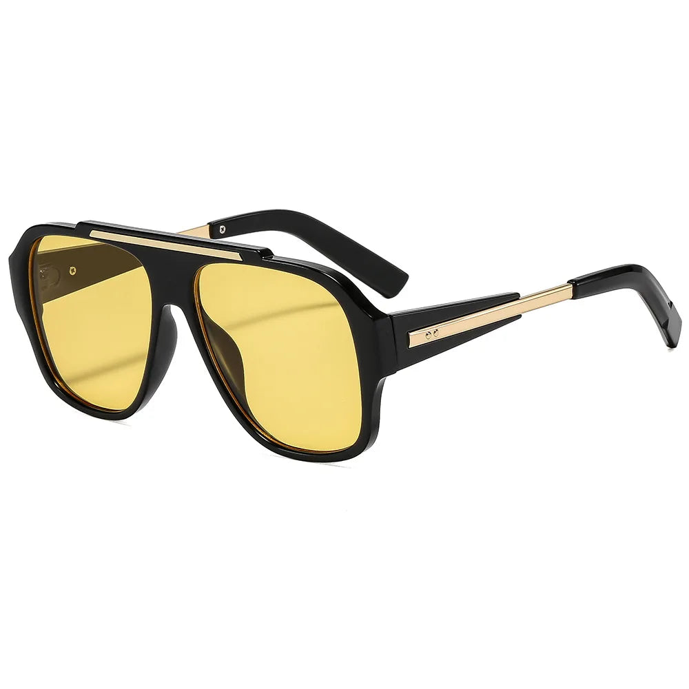 JNPCXI New Fashion Rivets Square Women Sunglasses Shades UV400 Retro Trending Gradient Men Punk Yellow Sun Glasses