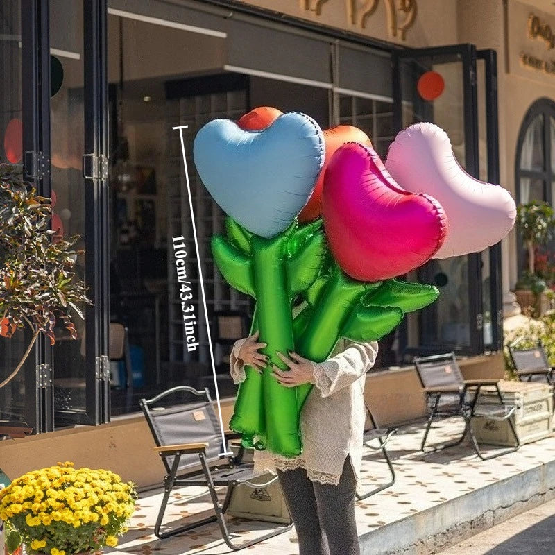 1/5pcs Love Heart Rose Shaped Bouquet Balloon Mother's Day Balloons Birthday Wedding Decors