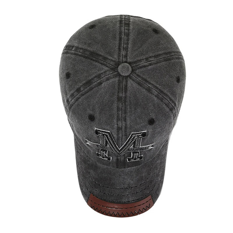 Unisex Baseball Cap M Letter Embroidery Dad Hat, Men Outdoor Washed Cotton Cap