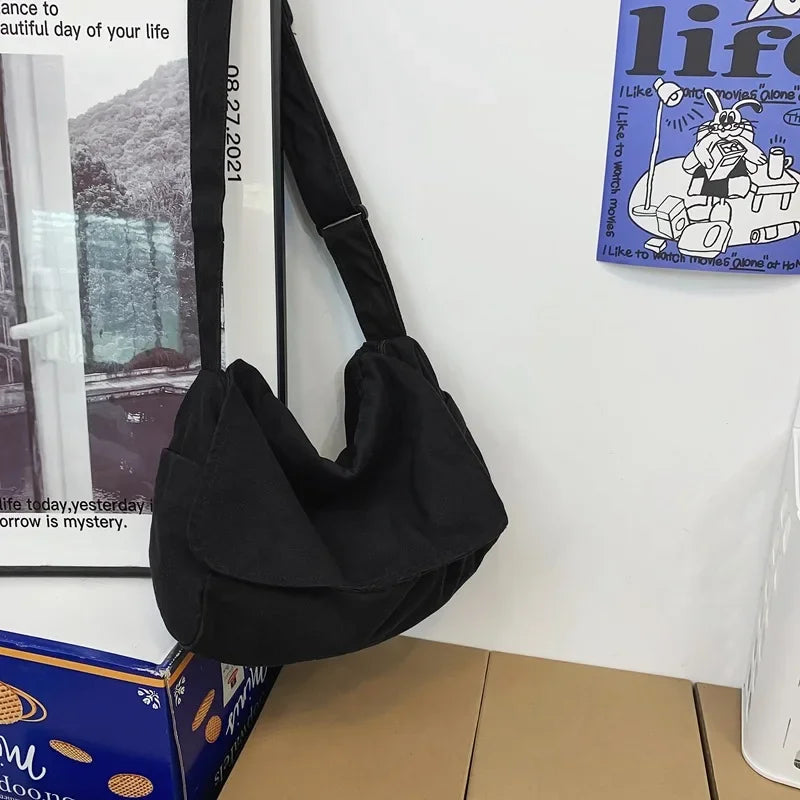 Female Canvas Fabric Hobo Soft Slouchy Shoulder Bag sac Student Leisure Medium Size School Book Laptop Pouch Messenger Side Bag