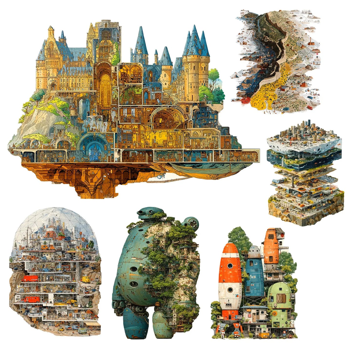 Science Fiction City Wooden Jigsaw Puzzle Wood Home Decor Painting Christmas and Halloween Gift Toy for Teen and Kid