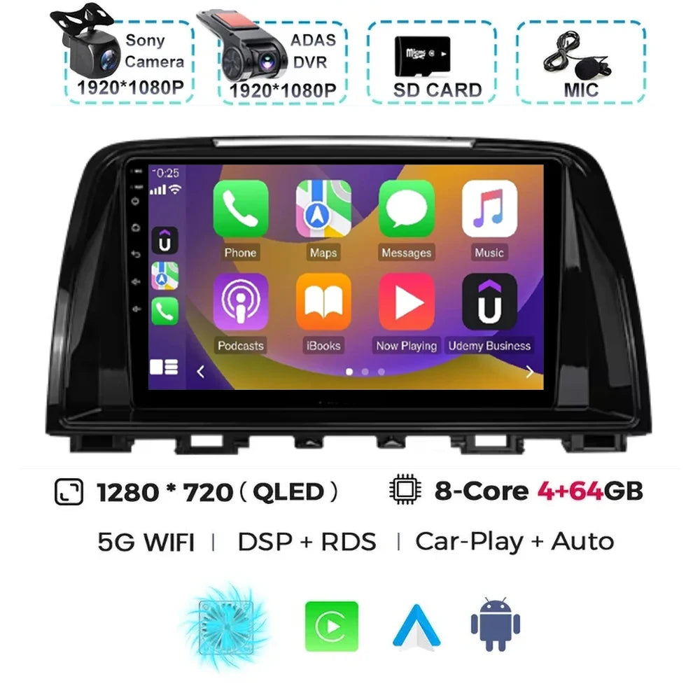 Android 15 For Mazda 6 GJ Atenza Touring Sport GT Carplay Auto Car Radio Multimedia Video Player Navigation GPS No 2Din 2 Din 4G