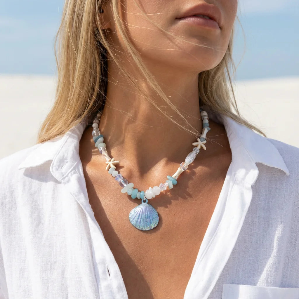 Boho Y2K Cute Shell Starfish Necklace for Women 2026 Summer Beach Vibe Beaded Choker Fairy Grunge Aesthetic Jewelry Party Gift