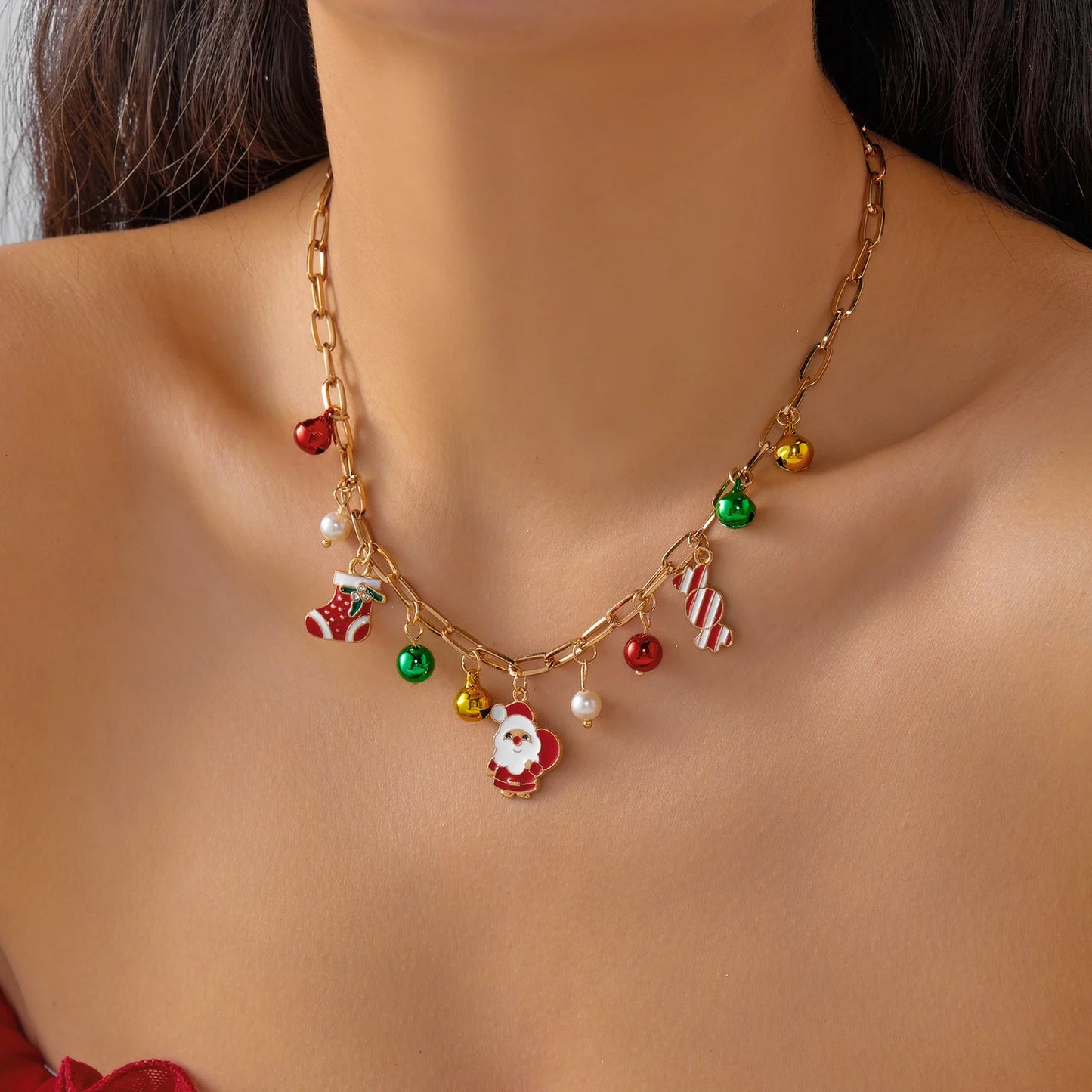 Fashion Santa Claus Snowman Christmas Tree Snowflake Pendant Necklace For Women Gold Color Metal Chain Choker Jewelry Xmas Gifts