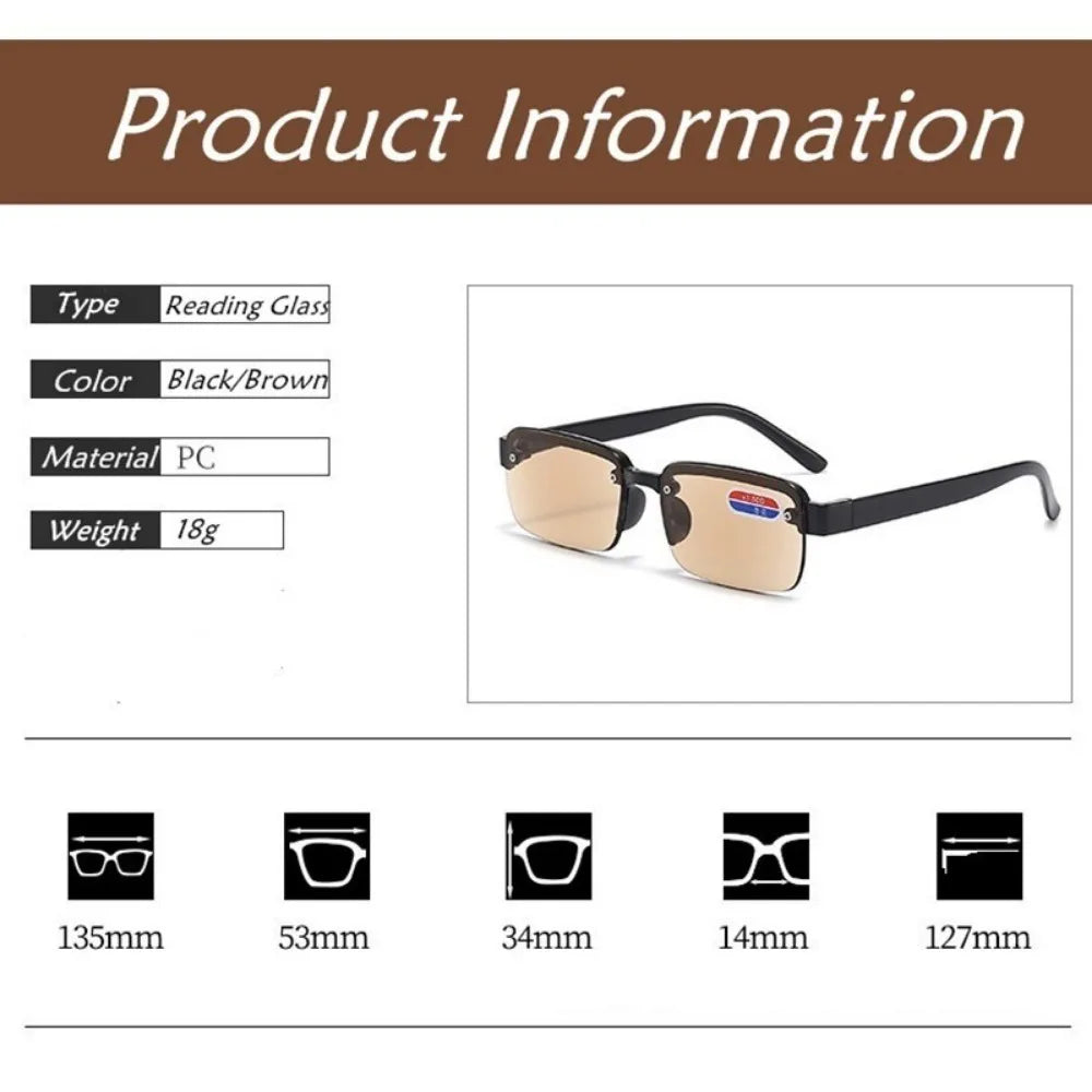 +100 To +400 Half-Rim Reading Glasses Men and Women Crystal Glass Lens Presbyopia Glasses with Grade