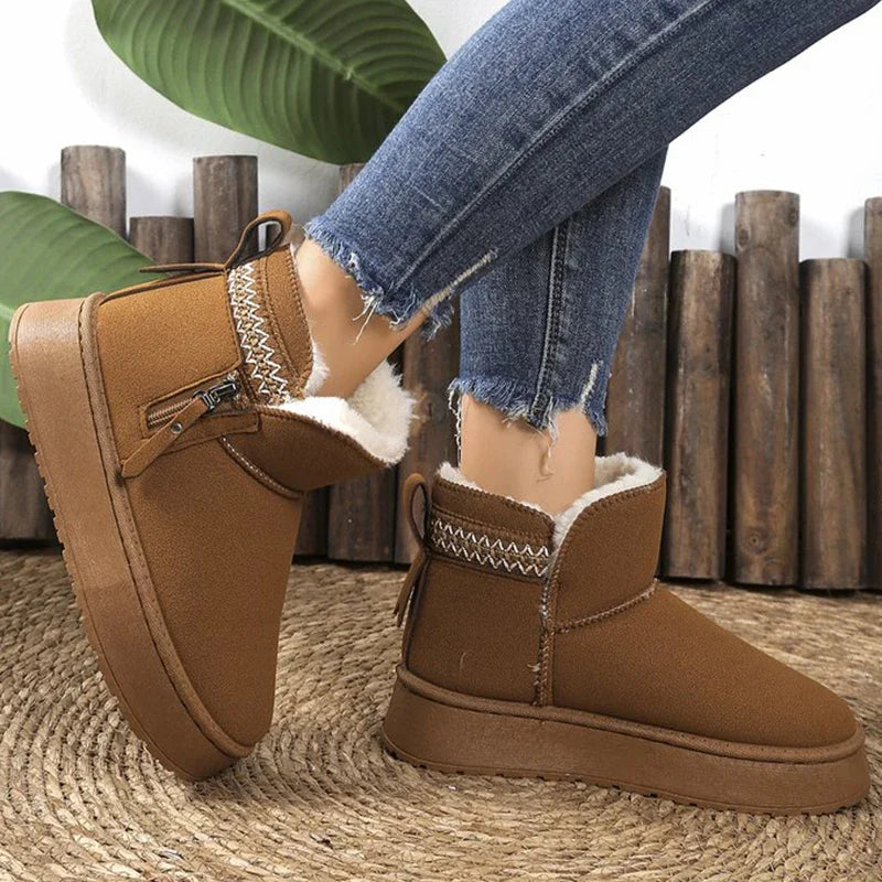 Warm Thicken Plush Snow Boots Women Zipper Non Slip Platform Winter Boots Woman Thick Sole Cotton Ankle Booties Plus Size 42