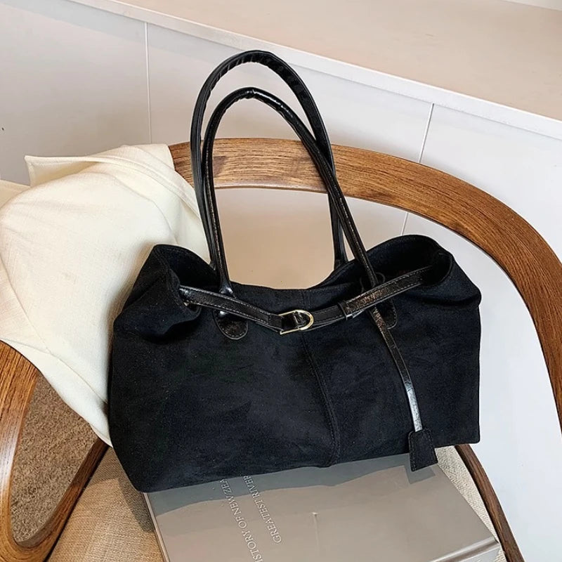 Autumn Winter Women's Suede Underarm Tote Bag Large Capacity Commuter Shopper Shoulder Bag 2026 New Trendy Soft Leather Handbags