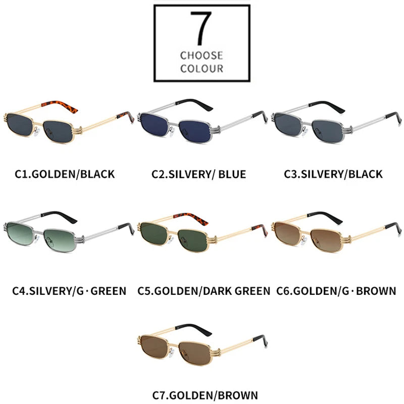 JNPCXI New Ins Popular Fashion Small Rectangle Metal Men Sunglasses Retro Brand Designer Shades UV400 Punk Women Sun Glasses