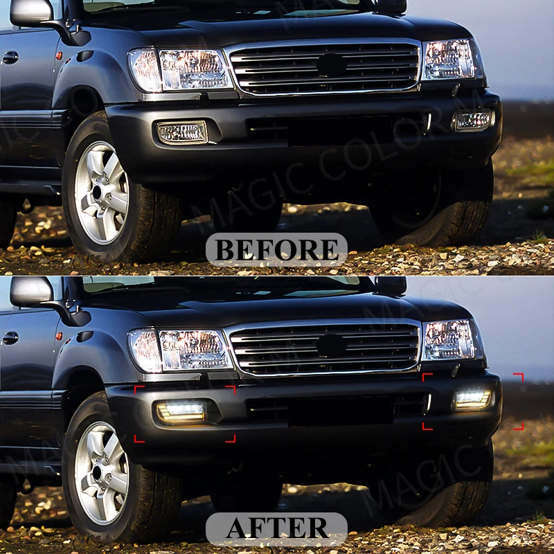 For Toyota Land Cruiser 100 LC100 UZJ100 FZJ10 1998-2008 Car DRL Daytime Driving Light Fog Lamp Turn Signal Driving White Yellow