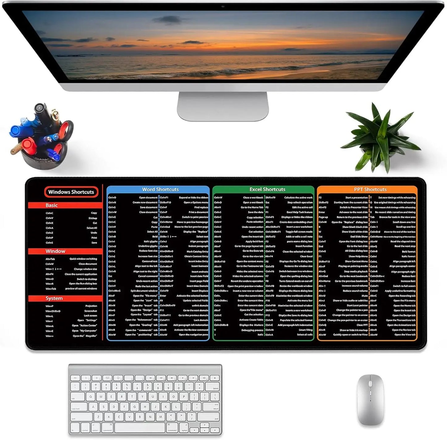 Excel/Word/Windows/PPT Cheat Sheet Mouse pad, Extra Large Office Desk Accessory, Non-Slip Desk Mousepad for Computer Desk Mat