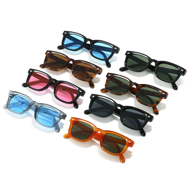 JNPCXI New Retro Square Women Rivets Sunglasses Fashion Blue Shades UV400