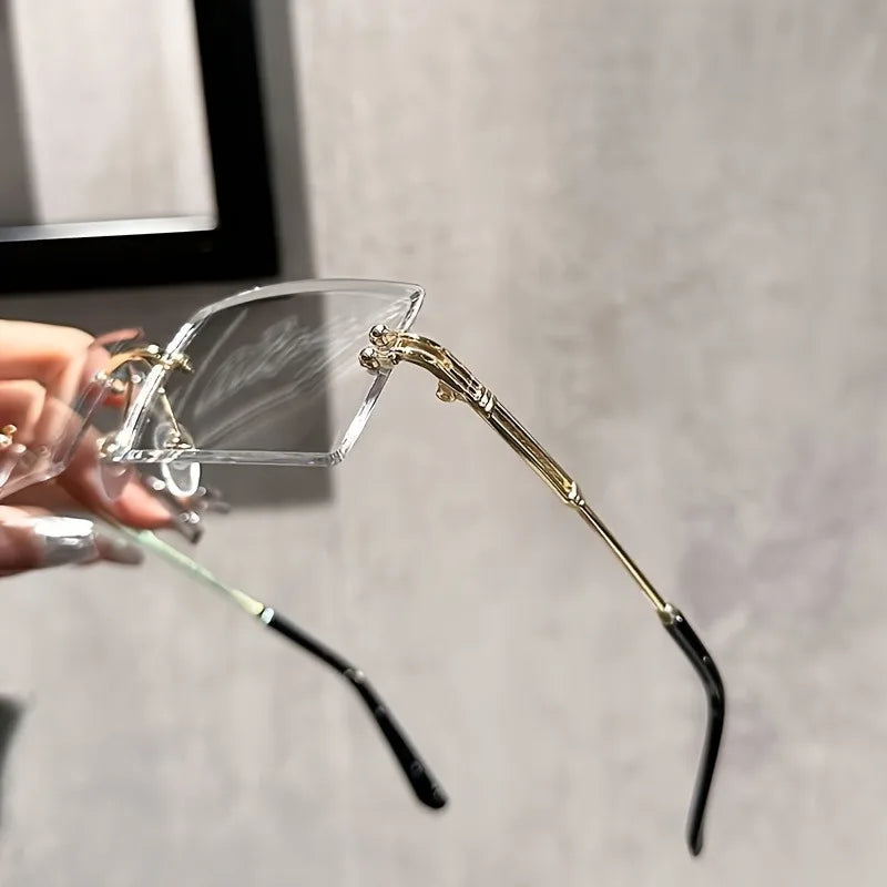 1 Pair of Classic and Stylish Frameless Square Glasses Suitable for Both Men and Women, Versatile for Daily Use