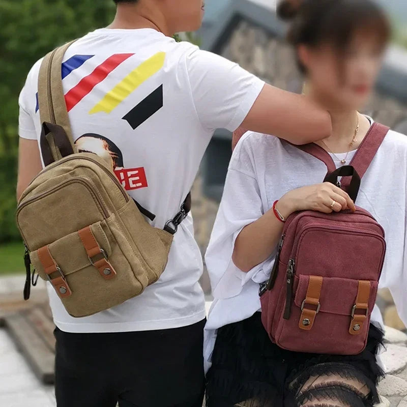 Bule Mini Backpacks Small Vintage Canvas Chest Bag Crossbody Walking Travel Bags