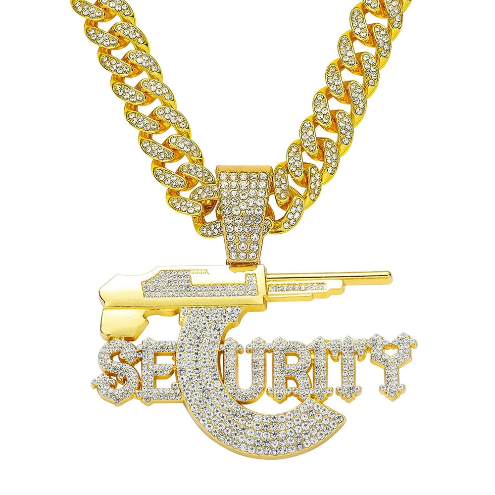 Hip Hop Sniper Gun Jewelry Letter SEURITY Pendant with 13mm Cuban Chain Men's and Women's Necklace Punk Hip Hop Accessories Gift