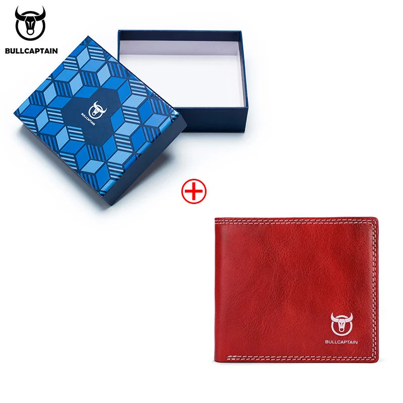 BULLCAPTAN Genuine Leather Men's Wallet RFID Function Fashion Men's Card Clip Wallet Latest Gift Box Men's Business Wallet QB032