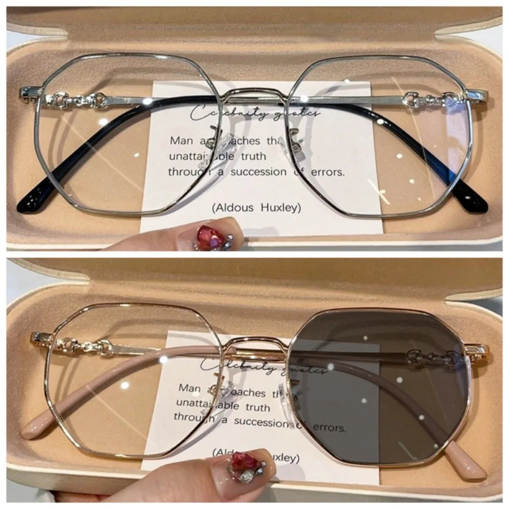 Photochromic Anti Radiation Anti Blue Light Eyeglasses For Women Transition Shades UV400 Eyewear Replaceable Lens