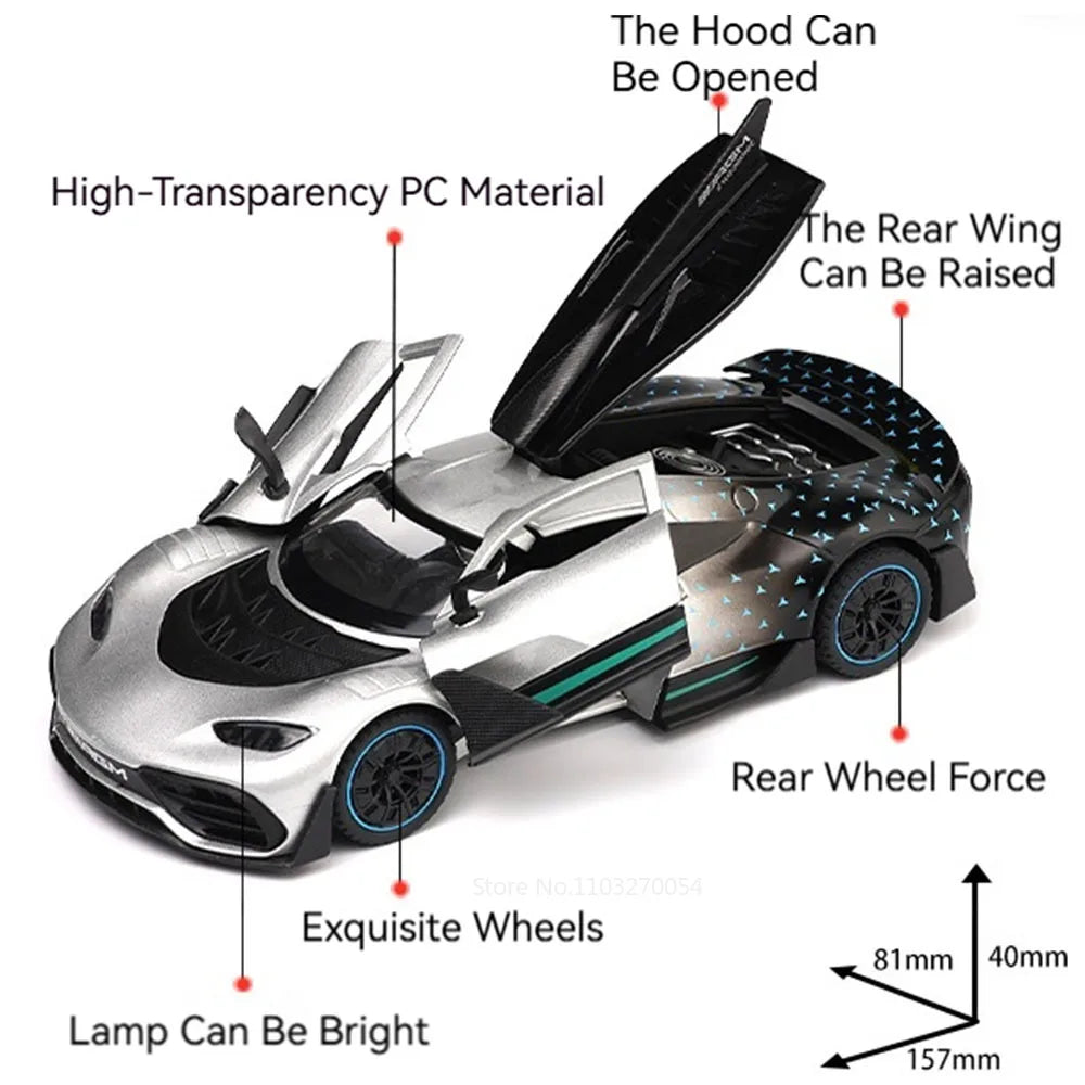1:32 ONE Pagani Zonda HP Diecast Alloy Models Toys Car Doors Opened Sound Light Pull Back Miniature Vehices Home Decor Ornaments
