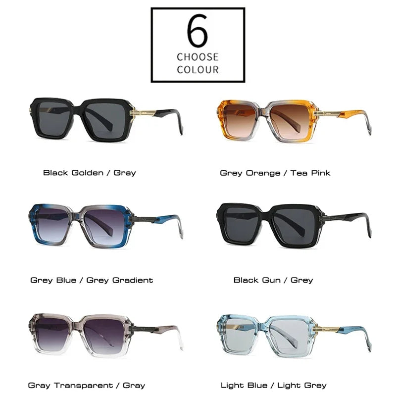 JNPCXI Retro Square Men Double Color Sunglasses Fashion Rivets Women Blue Gradient Shades UV400 Trending Punk Sun Glasses