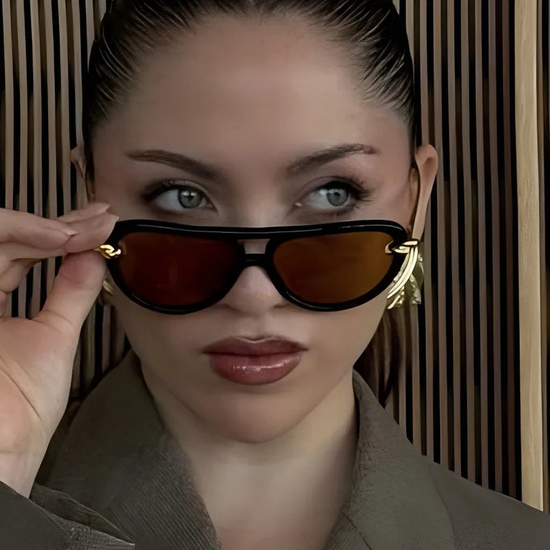 JNPCXI Ins Popular Fashion Double Bridges Pilot Women Luxury Sunglasses Brand Designer Oval Hollow Shades UV400 Men Sun Glasses