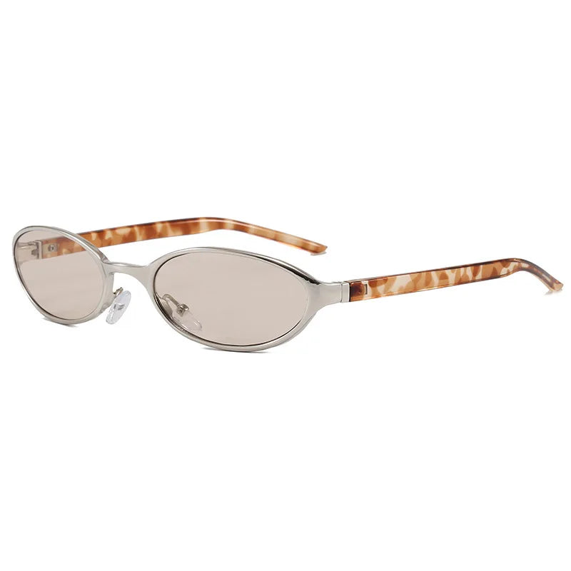 JNPCXI New Small Oval Sunglasses Women Silver Shades Men Sun Glasses UV400