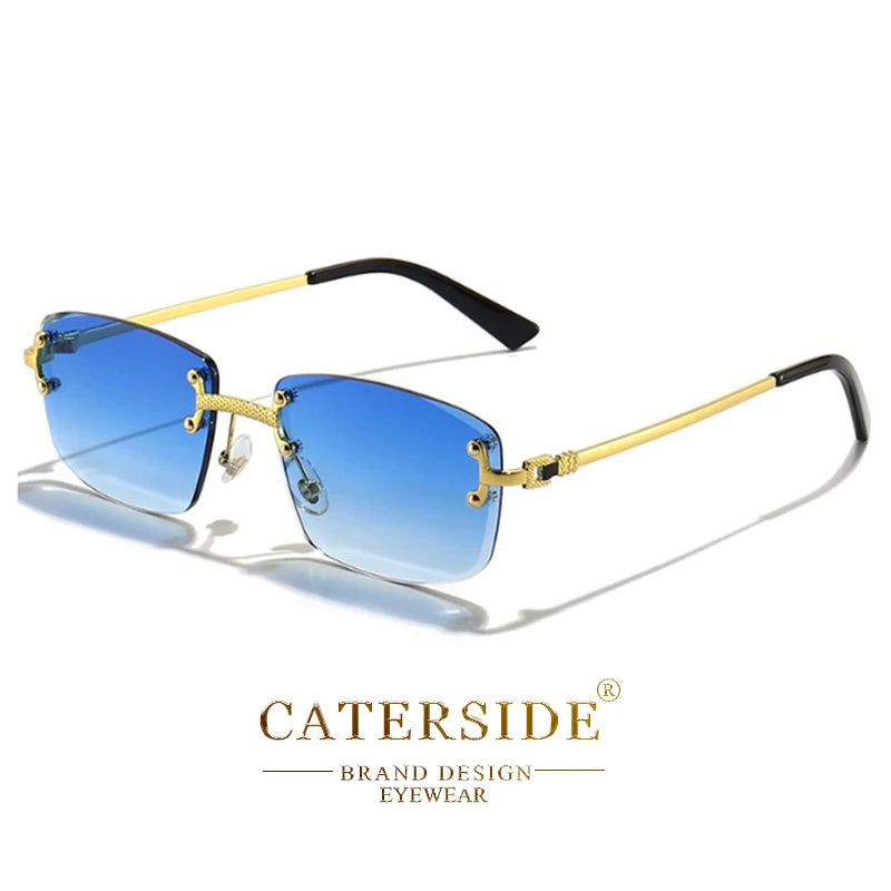 CATERSIDE Retro Rimless Square Sunglasses Men Women UV400 Small Gradient Sun Glasses For Men Popular High Quality Party Eyewear