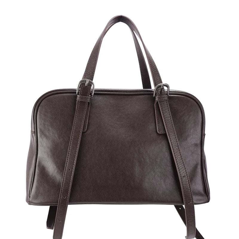 women's Vegetable tanned Cow leather bowling bag female niche retro large capacity genuine leather Crossbody shoulder bag