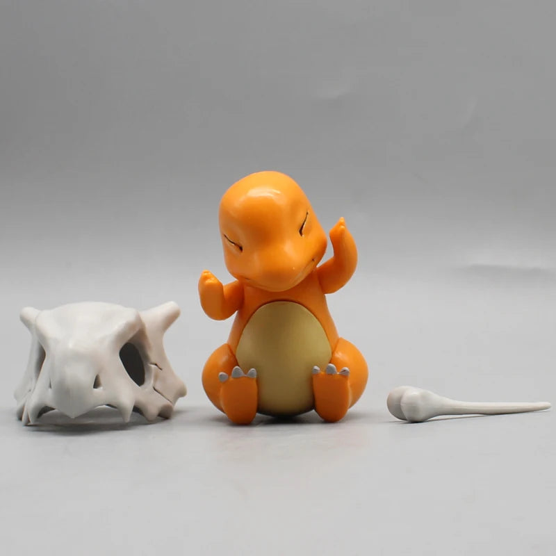 9cm Charmander Wear A Cubone Helmet Anime Figure Model Gk Statue Collection