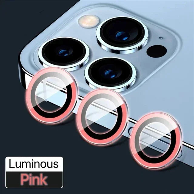 3Pcs Luminous Pink Camera Lens Protector iPhone 11-15 ProMax 14/13 Mini 15 Plus