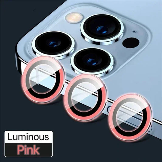 3Pcs Luminous Pink Camera Lens Protector iPhone 11-15 ProMax 14/13 Mini 15 Plus