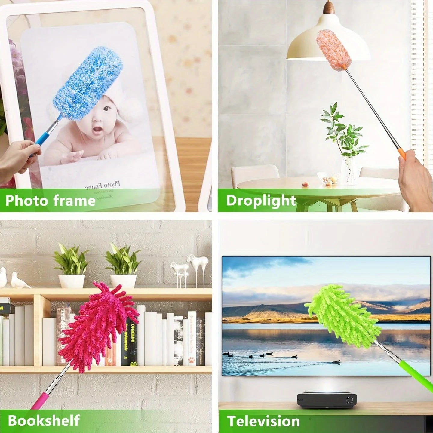Extendable and Washable Microfibre Feather Duster, Reachable Microfibre Cleaning Tool, Small Dusters for Cleaning