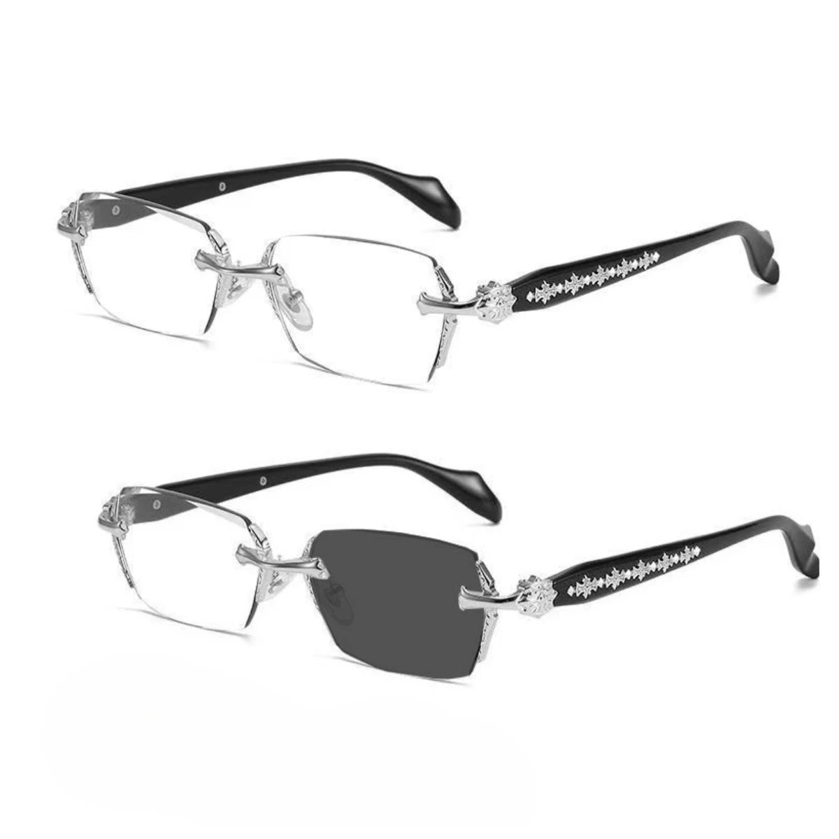 Women Retro Photochromic Glasses  Men Fashion Anti Blue Light Rimless Eye Glasses Unisex
