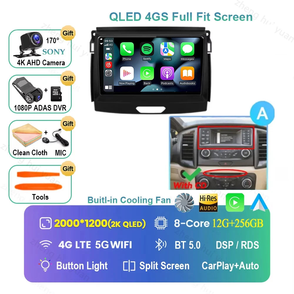 Android 16 CarPlay Auto For Ford Ranger 2015 - 2022 Car Radio Multimedia navigation video DVD Autoradio Stereo 2din 4G