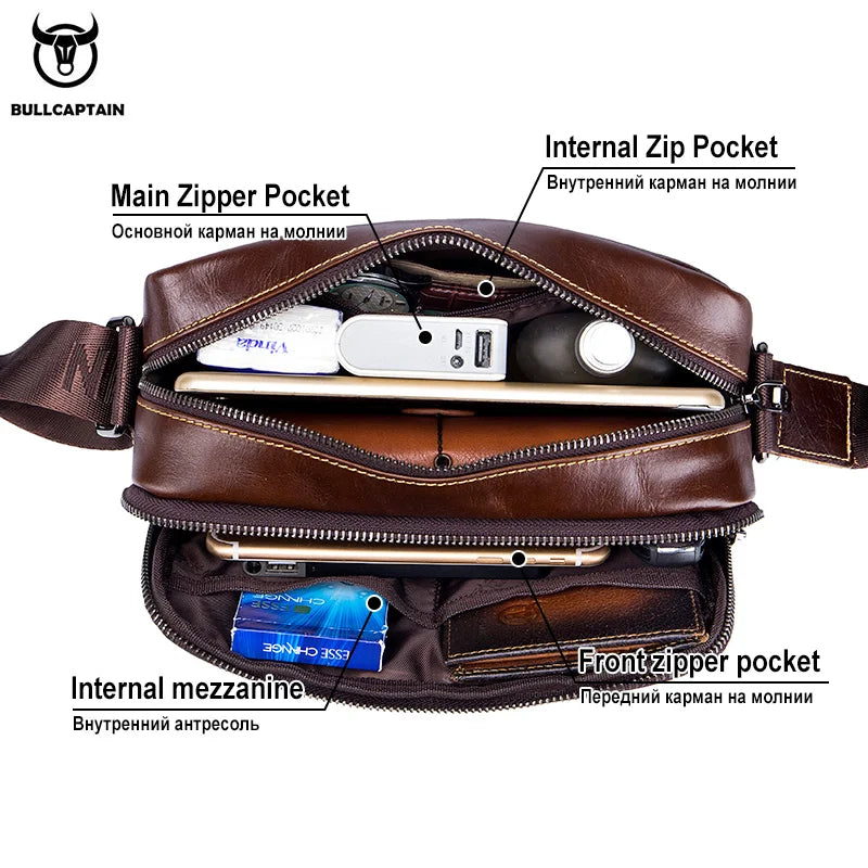 BULLCAPTAIN Brand Men's Crossbody Shoulder Bags High Quality Fashion Male Bages Business Man Messenger Bag Genuine Leather Bag's