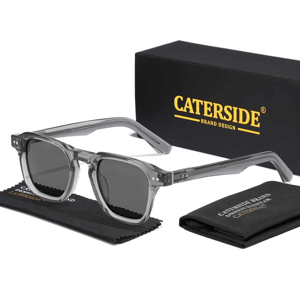 CATERSIDE Square Polarized Sunglasses Men Retro Large Acetate Frame Women Sun Glasses Punk Outdoor Driving Travel Eyewear UV400
