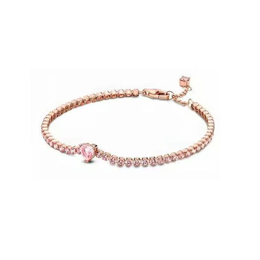 Original 925 sterling silver plated Shining rose-heart women Bracelet